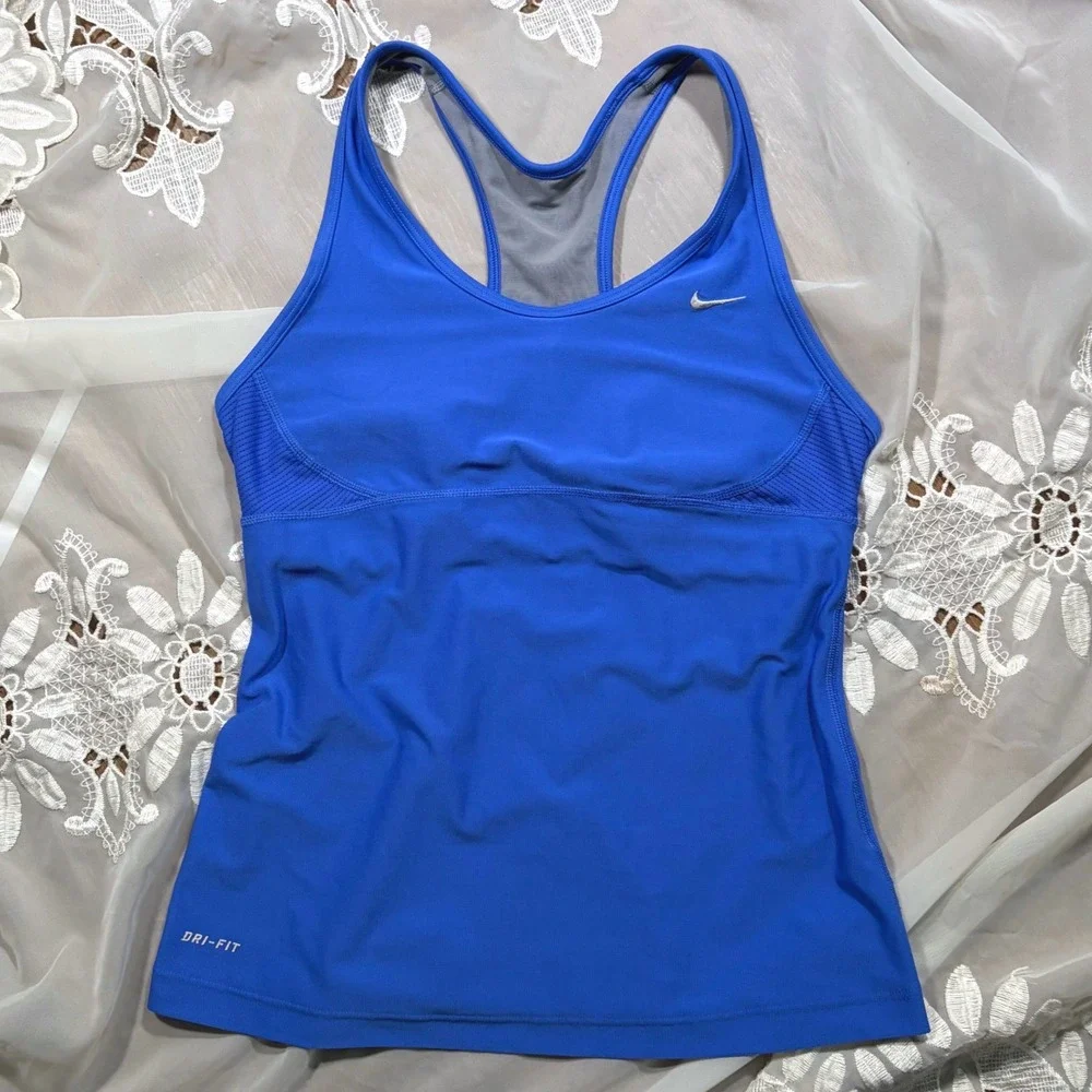 Y2K Workout Babydoll Nike Dri-FIT Built In Bra Tank Top Blue 415102-402 Size M